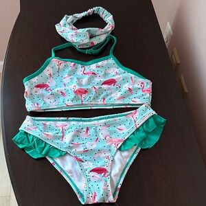 Tropical Flamingo Kids Bikini Set - Teal and Pink